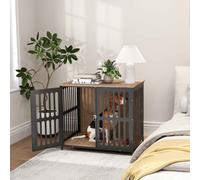 PawHut Dog Crate Furniture, Dog Cage Side End Table Indoor with Anti-Chew Resistant Mesh, Anti-Escape Door, for Medium Dogs, 80 x 55 x 72 cm, Walnut Brown Brown