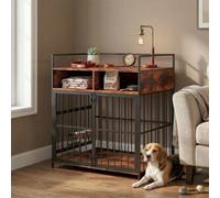 PawHut Dog Crate Furniture, Dog Cage with Rotatable Feeding Station and Storage Shelves, End Side Table Indoor Pet Kennel for Small Medium Breeds, 80 x 60 x 90.5 cm, Rustic Brown