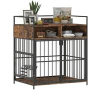 PawHut Dog Crate Furniture, Dog Cage with Rotatable Feeding Station and Storage Shelves, End Side Table Indoor Pet Kennel for Small Medium Breeds, 80 x 60 x 90.5 cm, Rustic Brown