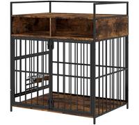 Pawhut Dog Crate Furniture, Dog Cage With Rotatable Feeding Station In Brown Brown