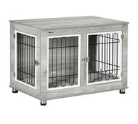 PawHut Dog Crate Furniture, Dog Crate End Table w/ Soft Cushion, Double Door