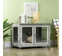PawHut Dog Crate Furniture, Dog Crate End Table w/ Soft Cushion, Double Door