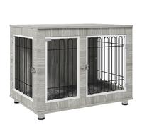 PawHut Dog Crate Furniture, Indoor Dog Kennel Side End Table with Cushion, Double Doors, for Large Breeds, 106 x 74 x 81.5 cm, Grey