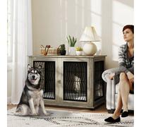 PawHut Dog Crate Furniture - End Table w/ Cushion - Large | TJ Hughes Grey