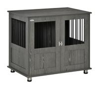 PawHut Dog Crate Furniture End Table for Medium Dogs Grey 85 x 55 x 75 cm | Pet Kennel with Magnetic Door