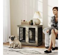PawHut Dog Crate Furniture for Medium Breeds, 80 x 56 x 63 cm, Grey | Dog Cage, Soft Washable Cushion, Furniture-Style Pet Kennel, Indoor House End Side Table