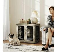 PawHut Dog Crate Furniture, End Table for Medium Dogs w/ Cushion - 63H x 80L x 56Wcm - Grey