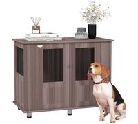 PawHut Dog Crate Furniture End Table, Pet Kennel for Medium and Large Dogs with Magnetic Door, Purple, 95 x 55 x 75 cm