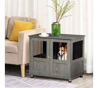 PawHut Dog Crate Furniture End Table, Pet Kennel for Small and Medium Dogs with Magnetic Door Indoor Animal Cage, Grey, 85 x 55 x 75 cm Grey