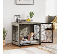 PawHut Dog Crate Furniture, Dog Cage End Table with Large Top, Soft Washable Cushion, Lockable Front Door, Wire Mesh Ventilation, Indoor Pet Crate for Medium Sized, 80 x 56 x 63cm - Grey