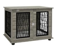 PawHut Dog Crate Furniture, Dog Cage with Soft Washable Cushion, Furniture-Style Pet Kennel Indoor House End Side Table for Small Medium Breeds, 80 x 56 x 63 cm, Grey