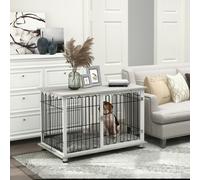 PawHut Dog Crate Furniture End Table w/ Soft Washable Cushion, Lockable Door - Grey - Chipboard, Plush, Steel, Polyester Wadding - 1