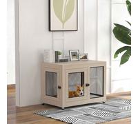 PawHut Dog Crate Furniture End Table w/ Soft Washable Cushion, Two Doors, Indoor Pet Kennel for Small Medium Large Dogs w/ Wire Mesh, White White