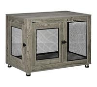 PawHut Dog Crate Furniture End Table w/Two Doors for Large Dogs, Grey