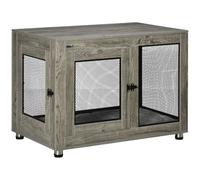 Pawhut Dog Crate Furniture End Table Washable Cushion Two Doors Pet Kennel In Grey Grey