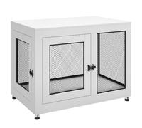 PawHut Dog Crate Furniture End Table w/Two Doors for Large Dogs, White