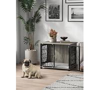 Pawhut Dog Crate Furniture End Table With Cushion For Medium Dogs Grey