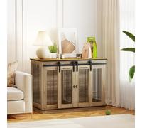 Pawhut Dog Crate Furniture For Large Dog, Double Dog Cage With Divider In Brown Brown