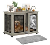 Pawhut Dog Crate Furniture, 37" End Table Indoor W/ Large Top, Washable Cushion In Grey Grey