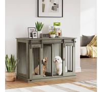 Pawhut Dog Crate Furniture For Large Dog, Double Dog Cage With Divider In Grey Grey
