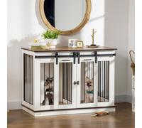 PawHut Dog Crate Furniture Two-Room Double Dog Cage for Large & Small Dogs Steel & MDF White