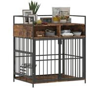 PawHut Dog Crate Furniture for Medium Breeds 80 x 60 x 90.5 cm Rustic Brown | Dog Cage, Rotatable Feeding Station, Storage Shelves, End Side Table, Indoor Pet Kennel