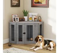 PawHut Dog Crate Furniture for Medium Dogs w/Cushion, Large Door - Grey | Side Table Dog Kennel with Cushion, Large Door