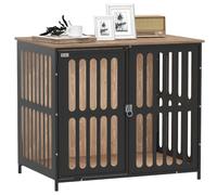 PawHut Dog Crate Furniture for Medium Pets 80x55x72 cm Walnut Brown | Dog Cage Side End Table Indoor, Anti-Chew Resistant Mesh, Anti-Escape Door