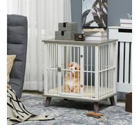 PawHut Dog Crate Furniture, Indoor Dog Kennel Side End Table, 64.5x48x70.5 cm - Grey - Steel, Particle Board, Polyester fabric - 1