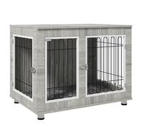 PawHut Dog Crate Furniture, Indoor Dog Kennel Side End Table with Cushion, Double Doors, for Large Breeds, 106 x 74 x 81.5 cm, Grey