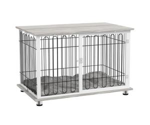 PawHut Dog Crate Furniture, Indoor Dog Kennel Side End Table with Soft Washable Cushion, Lockable Door, for Large Dogs