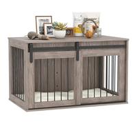 PawHut Dog Crate Furniture, Large Dog Cage with Barn Door for Large Breeds, End Side Table Pet Kennel with Removable Cushion for Indoor Use, 80 x 54 x 57cm, Walnut Brown