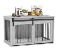 PawHut Dog Crate Furniture, Large Dog Cage with Barn Door for Large Breeds, End Side Table Pet Kennel with Removable Cushion for Indoor Use, 80 x 54 x 57cm, Grey