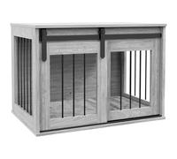 PawHut Dog Crate Furniture, Large Dog Cage with Barn Door for Medium Breeds, End Side Table Pet Kennel with Removable Cushion for Indoor Use, 80 x 54 x 57cm, Grey