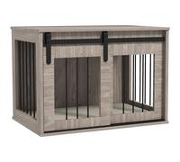 PawHut Dog Crate Furniture, Large Dog Cage with Barn Door for Medium Breeds, End Side Table Pet Kennel with Removable Cushion for Indoor Use, 80 x 54 x 57cm, Walnut Brown