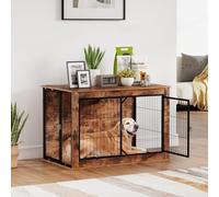 PawHut Dog Crate Furniture, Large Pets 98 x 60 x 65.5cm Rustic Brown | Dog Cage End Table, Openable Top, Two Lockable Doors