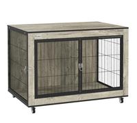 PawHut Dog Crate Furniture on Wheels, for Medium Dogs | Dog Cage End Side Table, Lockable Double Doors