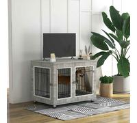 PawHut Dog Crate Furniture, Side End Table, Indoor Dog Kennel with Soft Washable Cushion, Wire Mesh, Large Top, for Large Dogs, 106 x 74 x 81.5, Grey Grey