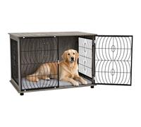 PawHut Dog Crate Furniture Soft Washable Cushion XL 118 x 75 x 82cm Grey | Dog Cage End Table, Large Top, Lockable Front Door, Wire Mesh Ventilation, Indoor Pet Crate