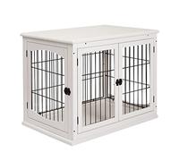 PawHut Dog Crate, Furniture Style Puppy Cage End Table, Pet Kennel House with 3 Doors for Small Dog, White 81 x 58.5 x 66 cm