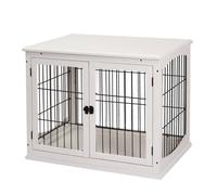 PawHut Dog Crate, Furniture Style Puppy Cage End Table, Pet Kennel House with 3 Doors for Small Dog, White 81 x 58.5 x 66 cm