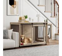 PawHut Dog Crate Furniture, Dog Cage End Table with Sliding Door, Pet Kennel for Extra Large Breeds, 118 x 75.5 x 82cm, Walnut Brown