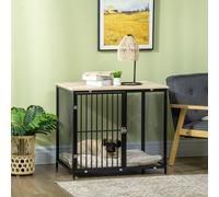 PawHut Dog Crate Furniture w/ Soft Cushion, for Indoor Use, Small, Medium Dogs - Oak - Steel, Particle Board, Plush, Spray Adhesive Cotton - 1