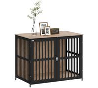 PawHut Dog Crate Furniture, Dog Cage Side End Table Indoor with Anti-Chew Resistant Mesh, Anti-Escape Door, for Large Pet, 100 x 60 x 81.5 cm, Walnut Brown