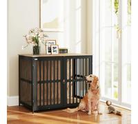 PawHut Dog Crate Furniture with Anti-Chew Resistant Mesh for Dogs - Walnut brown - Particleboard, Steel - 1