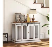 PawHut Dog Crate Furniture Two-Room Double Dog Cage for Large & Small Dogs Steel & MDF White