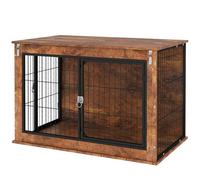 Pawhut Dog Crate Furniture With Flip-Up Top, 2 Doors In Brown Brown