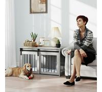 PawHut Dog Crate Furniture with Removable Cushion, for Dogs - 61 x 98 x 58cm - Grey