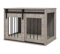 PawHut Dog Crate Furniture, Large Dog Cage with Barn Door for Medium Breeds, End Side Table Pet Kennel with Removable Cushion for Indoor Use, 80 x 54 x 57cm, Walnut Brown