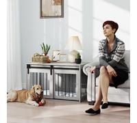 PawHut Dog Crate Furniture with Removable Cushion, for Dogs - 61 x 98 x 58cm - Grey